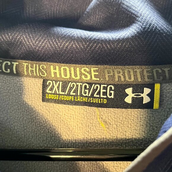 Under Armour Grey & Blue Loose Fit Embroidered Logo Hoodie w Pocket SZ 2XL - Picture 2 of 4